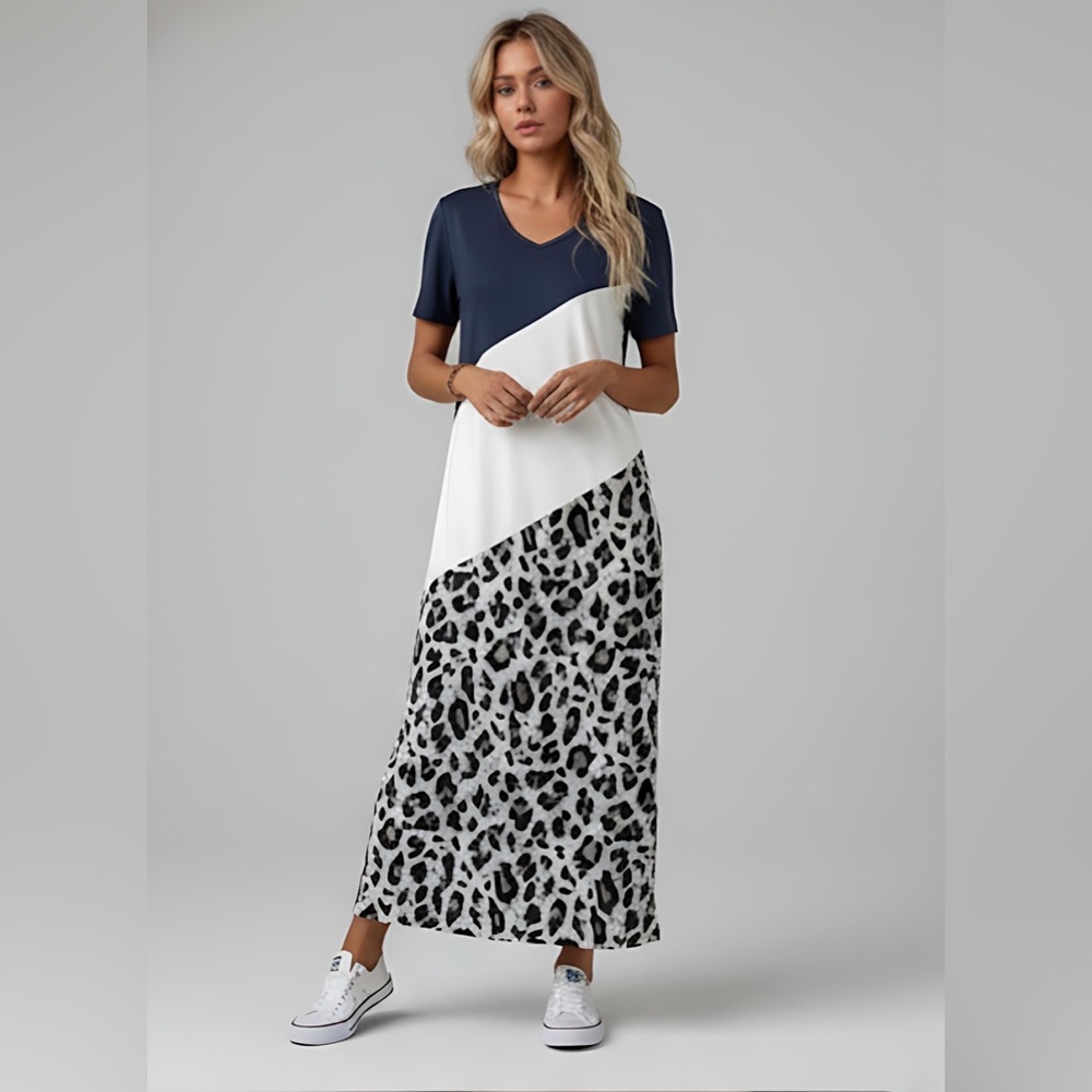 Colour Black Leopard Print Short Sleeve Dress